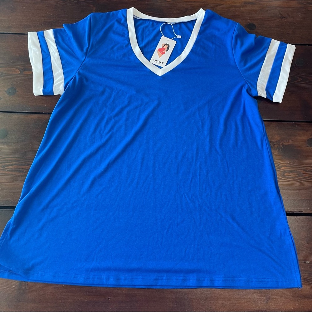 Women’s VISLILY Blue/White Raglan T-Shirt Plus Size 16W Short Sleeves NWT